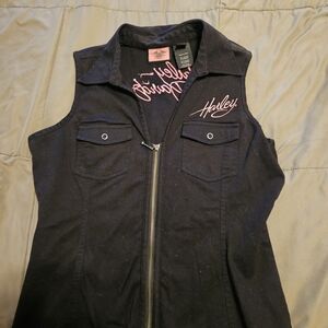 Harley-Davidson Black Vest with Pink Embroidery